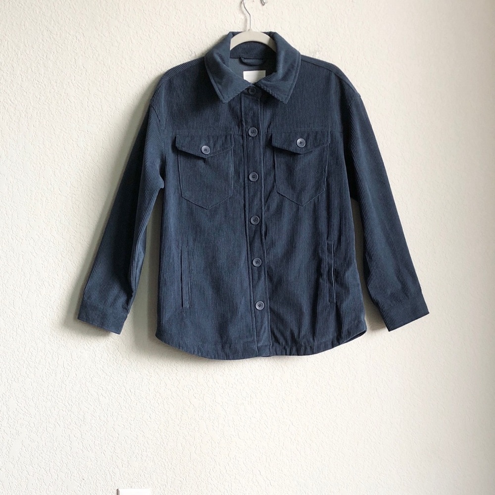 Avec Les Filles Oversized Corduroy Shacket Shirt Jacket Blue Medium